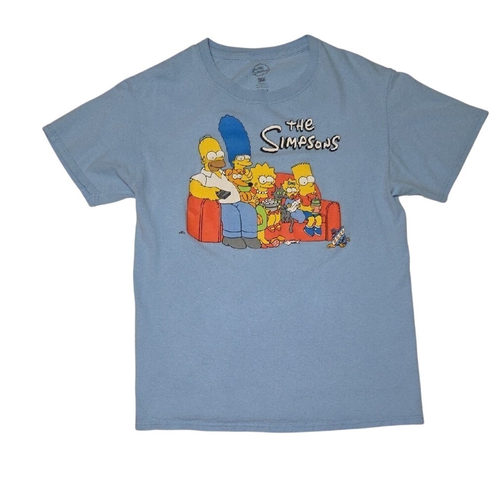 The Simpsons Couch Family Graphic T-Shirt Mens Small Blue Short Sleeve Tee
